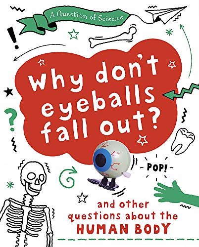 Book cover with red background, eyeballs, skeleton, and science questions.