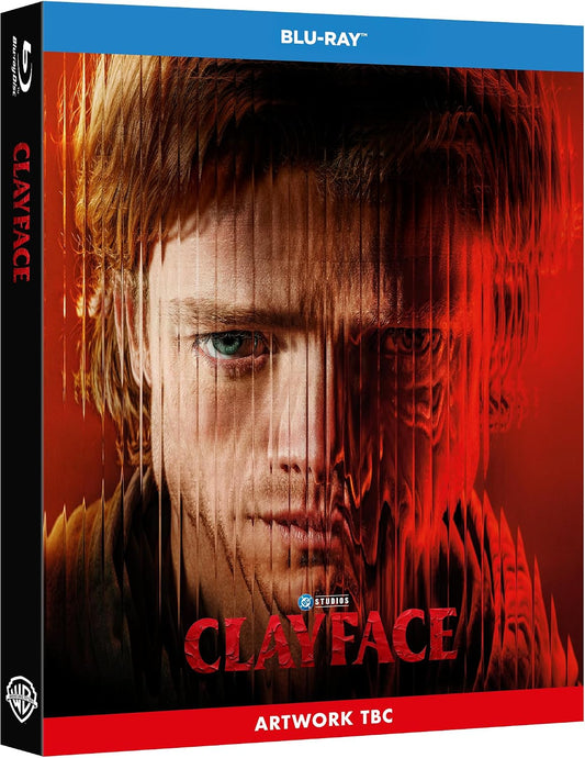 Blu-ray cover for "Clayface" featuring a distorted man’s face in red tones.