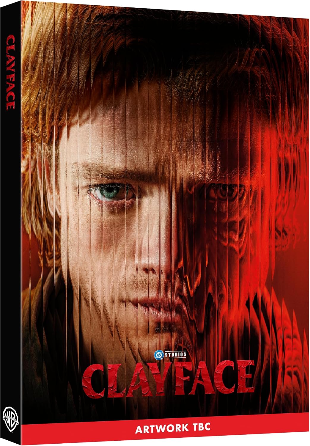DVD cover for "Clayface" featuring a man’s face distorted by red lines.