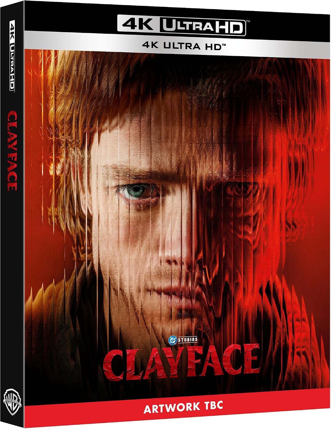 Clayface 4K UHD Blu-ray cover featuring a distorted face and red tones.