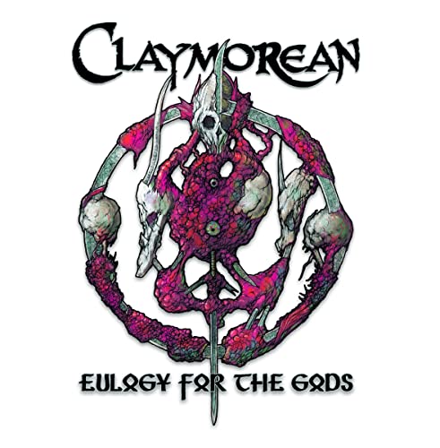 Album cover for Claymorean’s “Eulogy Of The Gods” featuring skull and floral art.