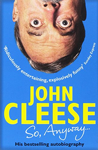 The image depicts a book cover featuring a man's upside-down face. Here is a concise description of the image in 15 words or less: Book cover with upside-down image of John Cleese's face on a blue background.
