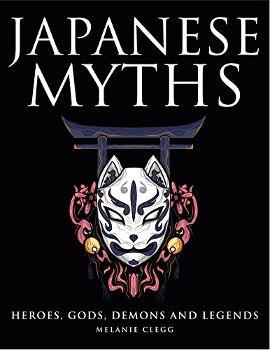 Book cover featuring a white fox mask, a torii gate, and floral elements.