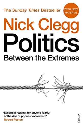 Book cover: "Politics: Between the Extremes" by Nick Clegg, with rope imagery.