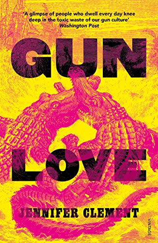 Book cover for "Gun Love" with alligator illustration and bold text.