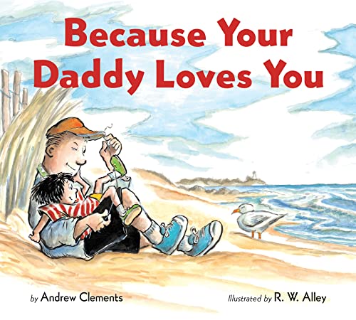 Board book cover depicting a father and child at the beach.