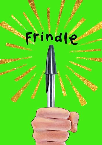Book cover for "Frindle" featuring a hand holding a pen.