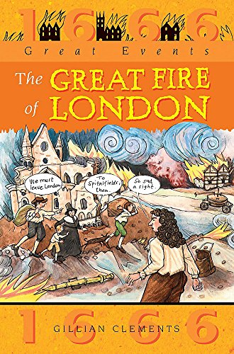 Illustration of the 1666 Great Fire of London with fleeing people.