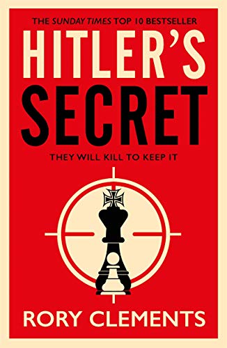 Red book cover with bold title "Hitler's Secret" and a chess piece in crosshairs.
