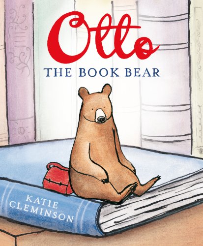 Illustration of a brown bear sitting on a stack of books.