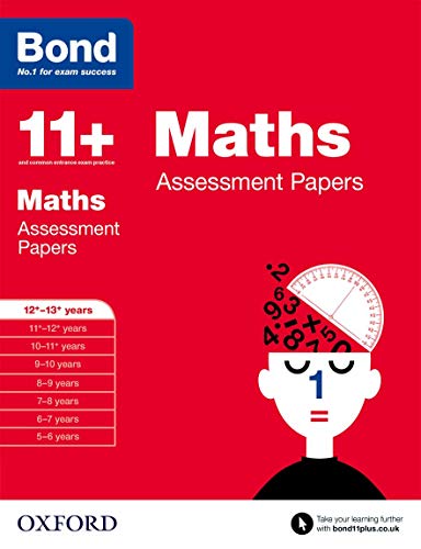 Red book cover with “11+ Maths Assessment Papers” and a brain illustration.