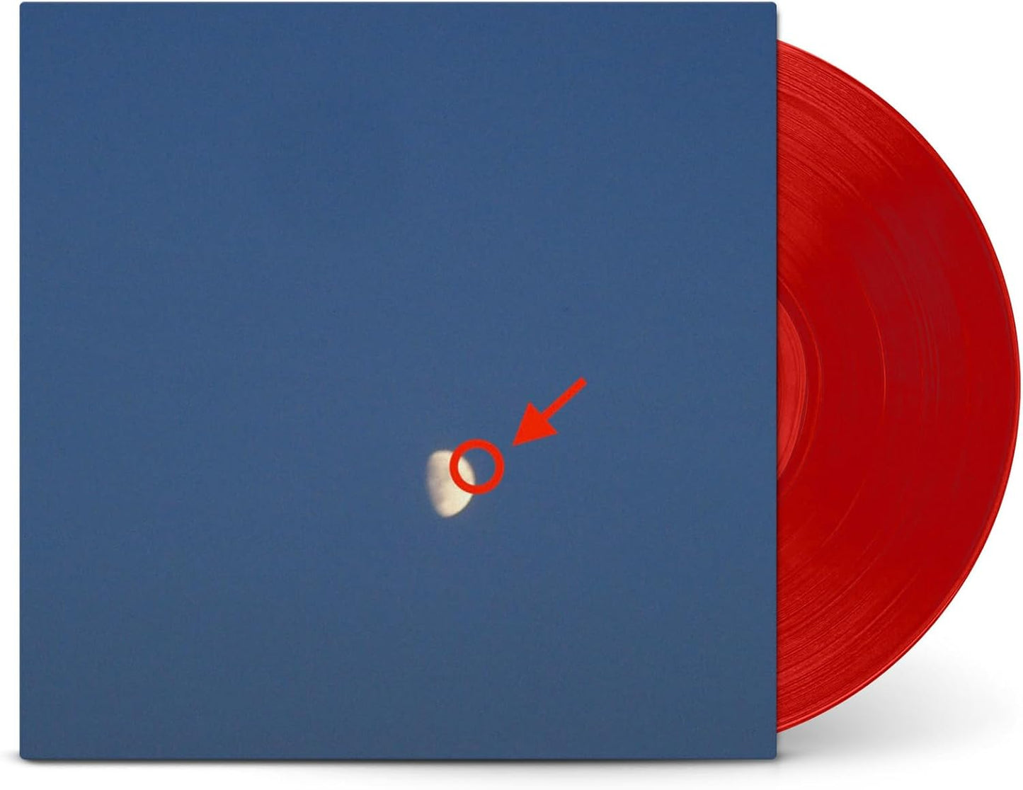 Blue vinyl record cover featuring a moon with a red circle and arrow.