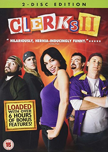 “Clerks II” DVD cover featuring the main cast against a red and orange background.