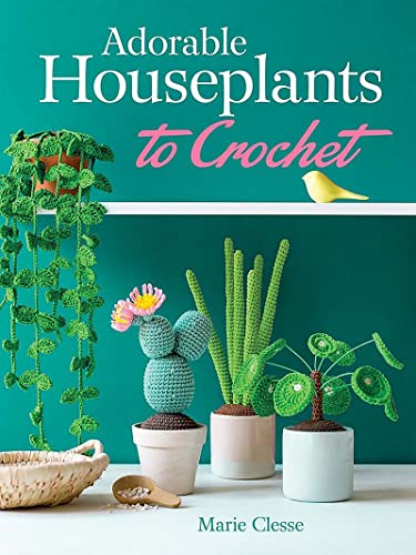 Book cover featuring crocheted houseplants in pots against a teal background.