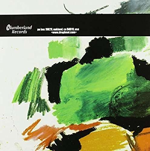 Vinyl record cover with abstract green, black, and orange brushstrokes.