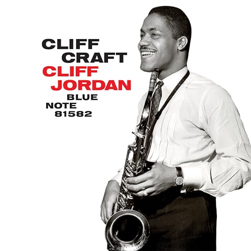 Black and white portrait of Cliff Jordan holding a saxophone with album text overlay.