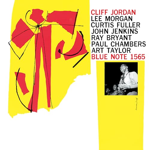 Yellow and red abstract album cover with a jazz musician photo.