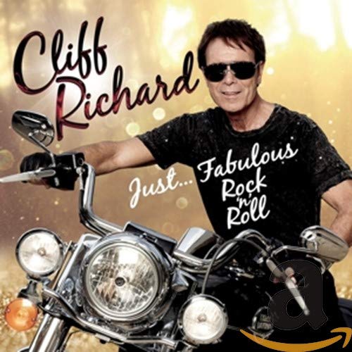 Cliff Richard on a motorcycle, album cover for “Just Fabulous Rock N Roll.”
