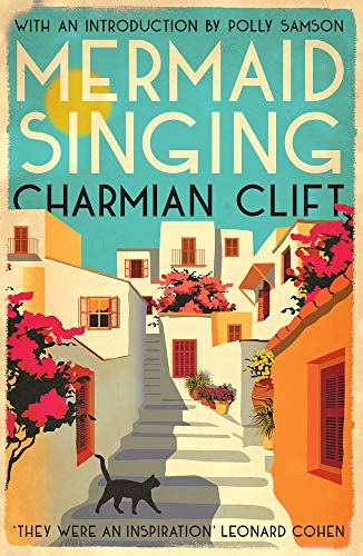 Book cover: “Mermaid Singing” with a sun and Greek village scene.