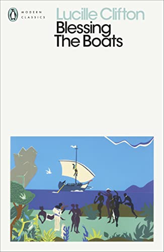 Book cover titled Blessing The Boats by Lucille Clifton featuring a stylized coastal illustration.