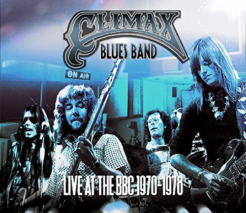 "Climax Blues Band album cover featuring four musicians playing guitars in a studio."