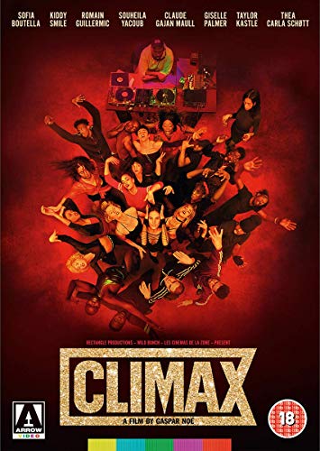 DVD cover for "Climax" with dancing figures and a DJ, red background, gold title.