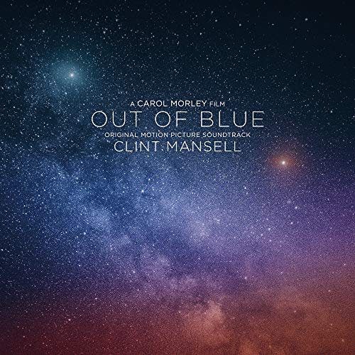 Vinyl cover featuring a starry night sky with text overlay for Out of Blue.
