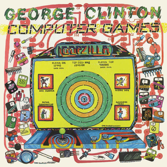 Record album cover: colorful illustration of a retro arcade game.