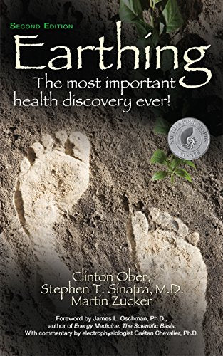 Book cover: "Earthing" with footprints in soil, second edition.