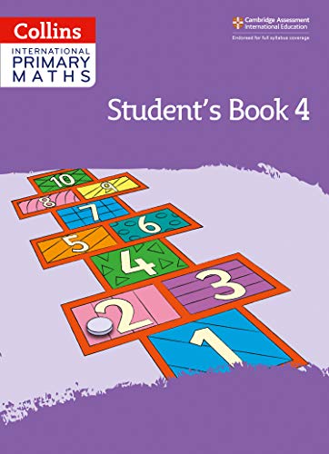 Purple textbook cover with hopscotch grid and numbers for primary maths.