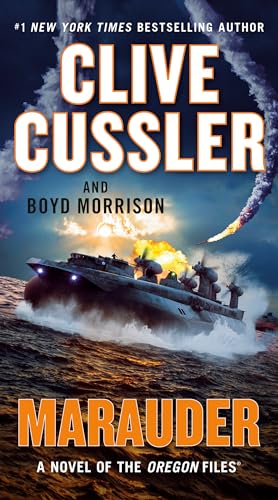 Book cover for "Marauder" by Clive Cussler, featuring a ship and explosion.