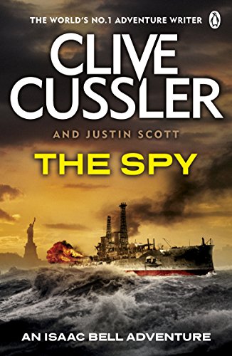 Book cover: “The Spy” by Clive Cussler, featuring a ship and Statue of Liberty.