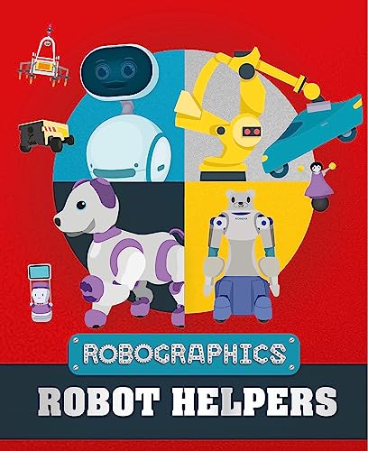 Colorful illustration of various robots—dog, bear, helper arms, and more.