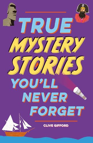 Book cover for True Mystery Stories with a purple background, illustrations, and bold text.