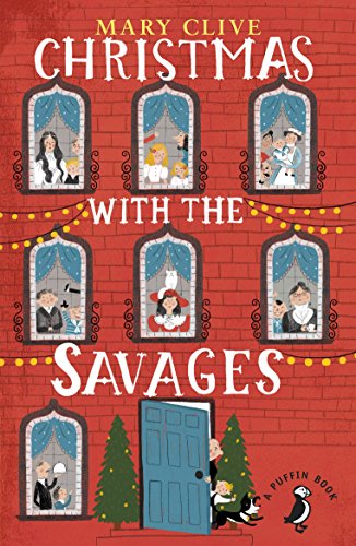 Book cover: "Christmas with the Savages" featuring illustrated windows and a doorway.