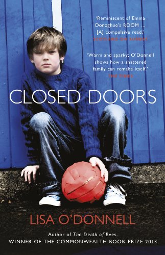 Book cover with a boy sitting, holding a red ball, titled "Closed Doors".