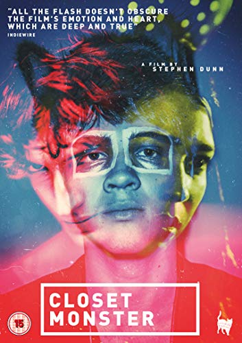 Closet Monster" DVD cover featuring a young man with distorted, colorful imagery.