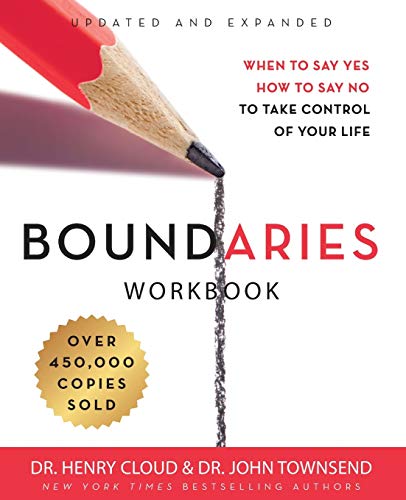 Book cover with red pencil, gold seal, and black text: "Boundaries Workbook".