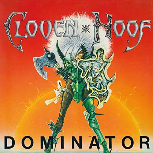 Red album cover featuring a horned, axe-wielding figure against a sun.