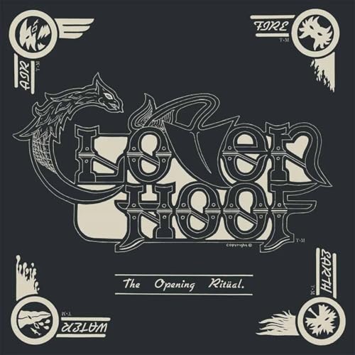 Cloven Hoof album cover with beige lettering and elemental symbols on black.