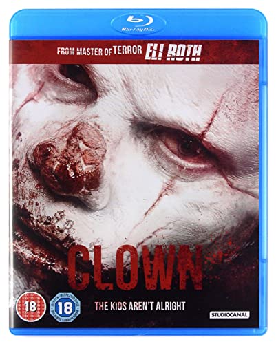 Blu-ray cover art featuring a close-up of a grotesque, bloodied clown face.