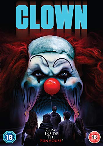 DVD cover featuring a menacing clown face with red nose and red hair.