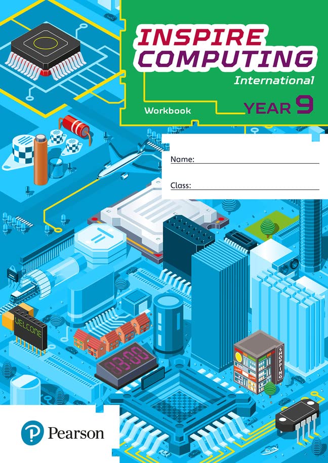 Inspire Computing International Year 9 workbook cover with futuristic cityscape illustration.