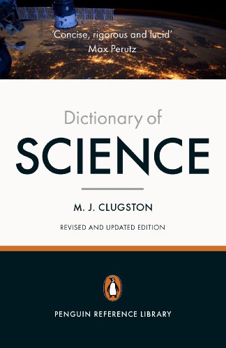 Book cover of Penguin Dictionary of Science by M. J. Clugston with space imagery.