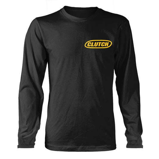 Black long-sleeved shirt with yellow "CLUTCH - BOOK OF BAD DECISIONS" logo.