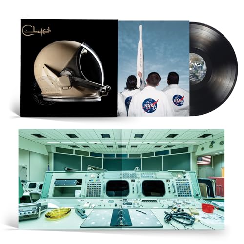 Clutch vinyl record set showing an astronaut helmet, NASA-themed artwork, and a control room.