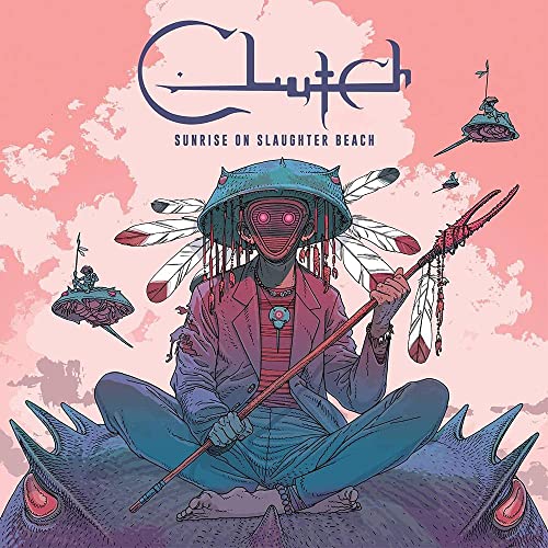 Album cover for Clutch’s “Sunrise On Slaughter Beach” with a masked figure.
