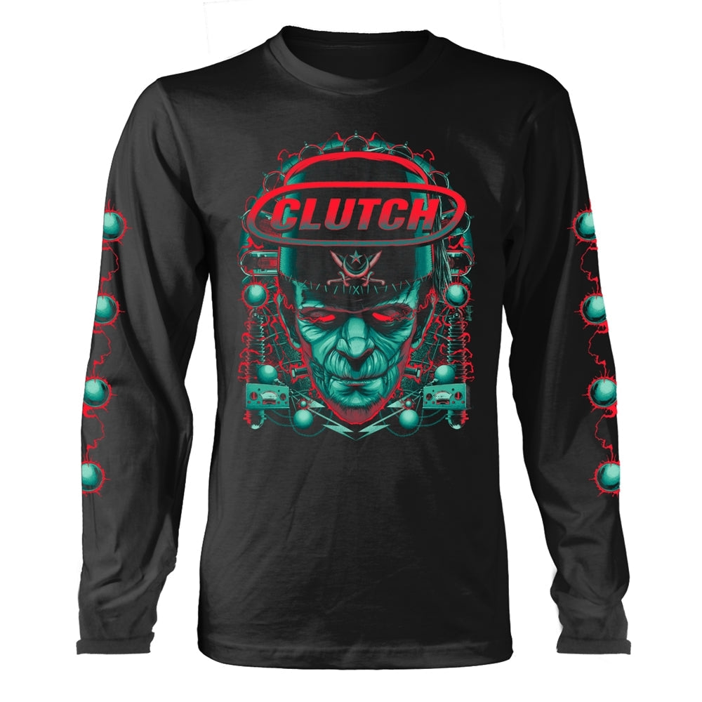Black long-sleeve shirt with Frankenstein graphic and "CLUTCH" text.