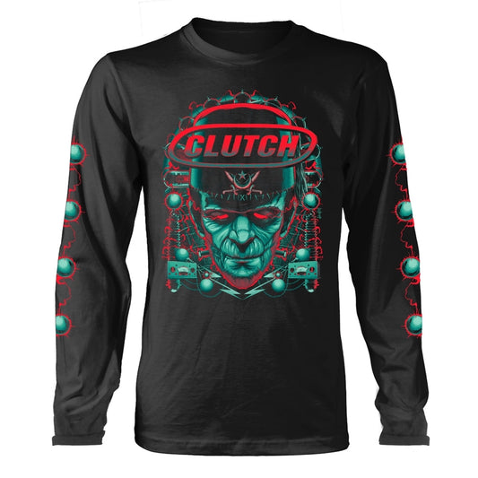 Black long-sleeve shirt with Frankenstein graphic and "CLUTCH" text.