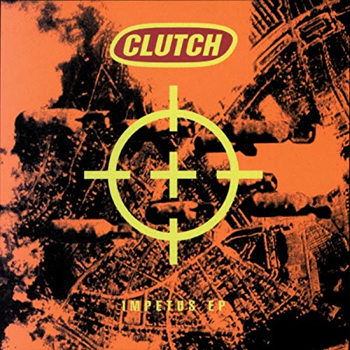 The alt text for the image is: "Orange album cover with yellow target and 'Clutch' logo."